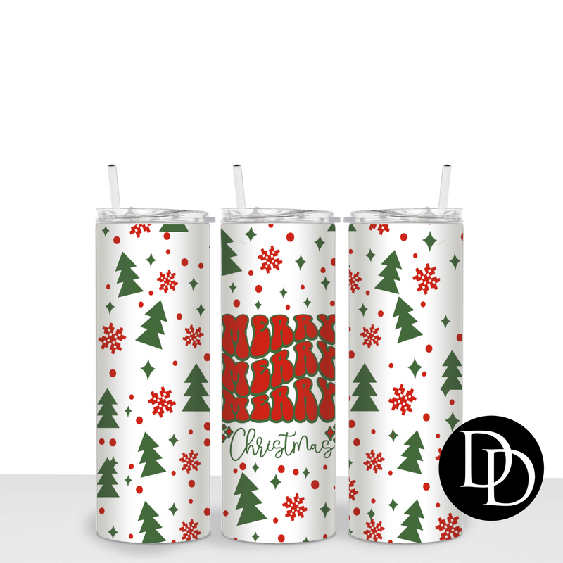 Merry Merry Merry Christmas Red & Green Ink 30 oz Skinny Tumbler